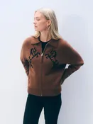 Cashmere Blend Horse Zip-Up | Umber/ Black