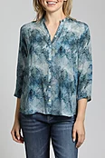 3/4 Sleeve Mandarin Collar Button-up Shirt
