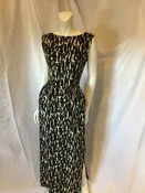 1960's Black And White CottonLinen blend  long printed dress size 4