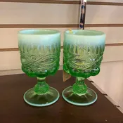 2 Green Mosser Goblets