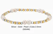 2.5MM Petite Silver & Gold Cube & Pearl Bracelet