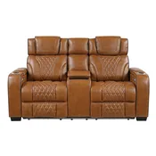 Apex Power Double Reclining Love Seat With Center Console, Power Headrests, Storage Arms With Cup Holders, Wireless Charger, Air Massage And Heat, LED Lighting And Charging Ports