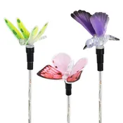 3 Piece Solar Color Changing Fiber Optic Butterfly, Hummingbird and Dragonfly Garden Stake Set, 4 by 16 Inches