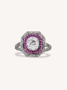 Art Deco 1.30 Carat Old Mine Cut Diamond & Ruby Antique Target Ring