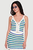 Almost Famous Striped Crochet Lace Up Cami