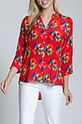 3/4 Sleeve Mandarin Collar Button-up Shirt