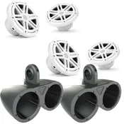 JL Audio MX650-CCX-SG-WH Dual Wake Tower/UTV Speaker System Sport White Grill in Kicker 12KMTED