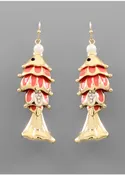 Alice Fish Dangle Earrings - Coral/Gold