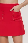 Pearl Trim Mini Skirt: RED