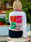 The White Denim Jacket / Pink Horse with Teal