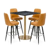 4-Seat Finn Upholstered Restaurant Bar Set with Gold Base