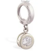14K White Gold Belly Ring with Dangling Round CZ Charm
