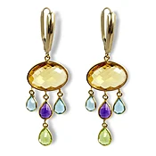 14E-138, 14K rose gold, citrine/blue topaz/amethyst/peridot dangling earrings