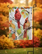 Autumn Cardinals Suede Garden Flag