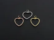 Clear CZ Micro Pave Open Heart Shape Pendant/Charm, Heart Cubic Zirconia Pendant, Silver/Gold/Rose Gold Tone,15x21mm,Sku#FH19
