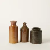Collection of 3 Brown Antique Stoneware Bottles