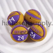 30 Los Angeles Basketball with Number "24" Round Ball Silicone Focal Beads