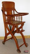 1890's Child's Oak Pressed Back High Chair-Stroller