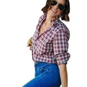 KMJ Quarantina Plaid Ruffle Collar Top