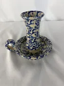 Candle Holder, Sampson Westminster Mass, Blue Spongeware Pottery