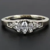 Vintage 14k White Gold Marquise Diamond Engagement Wedding Anniversary Ring