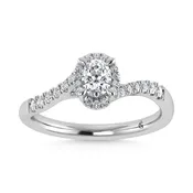 0.50 CT Oval Lab Grown Diamond Halo Engagement Ring in 10K White Gold