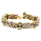 1980s Diamond Sapphire 18 Karat Yellow Gold Bracelet