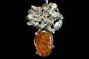 Alena Zena Baltic Amber with Aquamarine & Peridot Pendant, Item# AZ-388