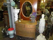 Antique Oak Dresser with Oval Mirror