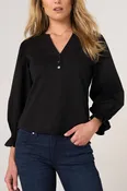 3/4-Sleeve Knit-to-woven Top With Smocking