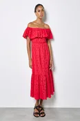 Apricot Broderie Bardot Tiered Detail Maxi Dress
