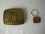 *Vintage John Deere Brass Belt Buckle and Key Chain, 1977