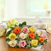 A Mixed Dozen Roses Presentation Bouquet