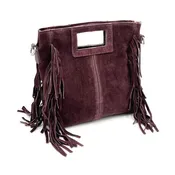 Suede Fringe Bag in Bordeaux