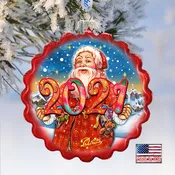 2024 Dated Celebration Santa Wreath Glass Ornament by G. Debrekht - Christmas Decor - 759-040-D24