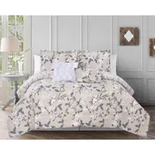 Abington 5 Piece Reversible Floral Comforter Set, Beige
