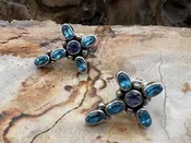 Genuine Blue Topaz Amethyst Cross Earrings Authentic Native American Made Gem Stone Cross Posts