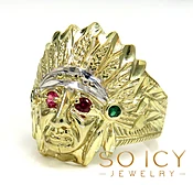 10k Two Tone Indian Chief Cz Head Ring 0.40ct