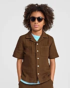 Boys Gauze Button Up Shirt - Green