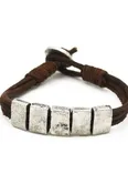 Aadi Silver Rectangles Leather Brown Bracelet