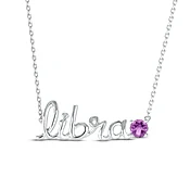 Amethyst Zodiac Libra Necklace 10K White Gold 18"