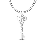Couple's Diamond Accent Heart Key Necklace Sterling Silver 18"