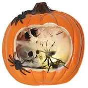 9in  Scene Pumpkin with Light (Spider and Skull)