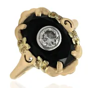 14K Two-Tone Yellow and White Gold Black Onyx Diamond Ring