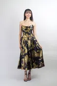 Black & Gold Tie Dye Drop Waist Midi Dress