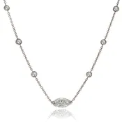 14K White and Yellow Gold Marquise and Round Diamond Station Necklace