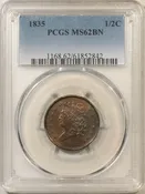 1835 CLASSIC HEAD HALF CENT - PCGS MS-62 BN
