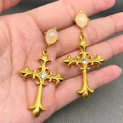 18K Gold Plated Stainless Steel Cross Charm Earrings