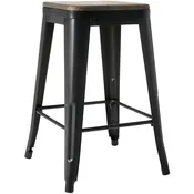 Backless Metal Barstool with Wood Square Seat - 24"H or 30"H