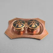 Aztec/Mayan Copper Salt & Pepper Shaker Set w/ Tray (1x4x2.5)